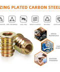 M6 Wood Threaded Inserts Kit 10mm Length Zinc Plated Carbon Steel 50 Pcs With Hex Spanner for furniture screws and joints