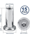 15 Pcs M6 x 20mm Binding Post Screws Socket Cap Furniture Bolts Nickel Plated With Hex Nuts Insert Nuts And Countersunk Rivet Style Fasteners