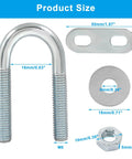 Four M6 zinc plated steel U bolts with nuts, plates, washers; rust resistant, burr-free; 16mm inner width, 46mm length.