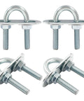 Four M6 zinc plated steel U bolts with nuts, plates, and washers; rust resistant, burr-free finish for secure clamping.