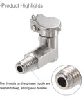 Spring Grease Oil Cup Cap for M6x1 Thread, L Shape, nickel-plated carbon steel, close-up of thread detail, drip cap for lathe machine