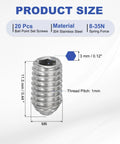 Diagram of 20 Pcs M6x10mm Ball Point Set Screws 304 Stainless Steel With Hex Socket showing dimensions and material info for precision applications.