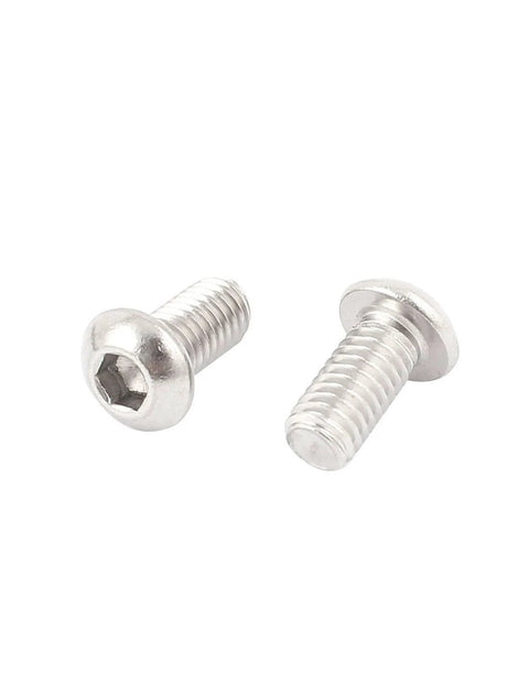 Two M6x12mm Stainless Steel Hex Socket Button Head Screws 50 Pcs, close-up view showing hex socket and threading.