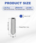 M6x20mm Ball Point Set Screws 10 Pcs 304 Stainless Steel Hex Socket Spring Ball Point Grub Screws dimensions and details image