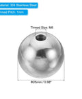 M6x25mm Ball Nut Knob in 304 Stainless Steel with thread size M6, shown in silver finish, ideal for lighting and machinery.