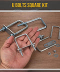 M6x25x50mm Square U Bolts Kit Four Sets Carbon Steel Galvanized With Nuts Washers Frame Plate held in hand