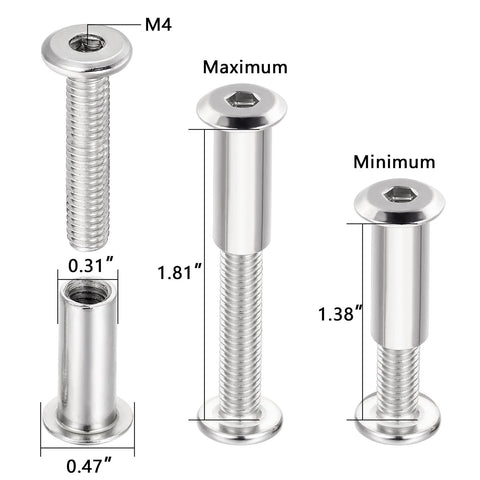 Stainless steel hex bolt dimensions from 1.38 to 1.81 inches, part of 100 Piece M6x30mm Hexagon Nuts And Bolts Assortment Kit.