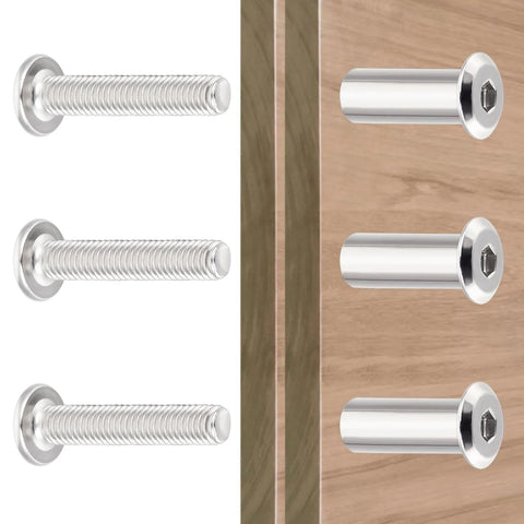 100 Piece M6x30mm Hexagon Nuts And Bolts Assortment Kit With Cap Nuts And Socket Covers for Machine Screws and Furniture Binding viewed installed.