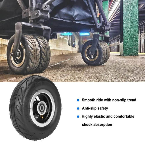 6x2 Inch Pneumatic Tire Wheel with Alloy Hub M8 Inflatable Air Wheel for Scooter Trolley Cart Hand Truck shown on urban street.