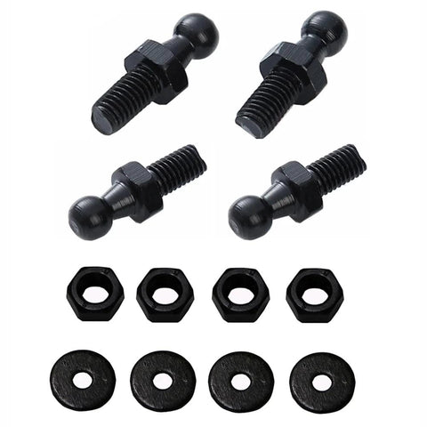 10mm Ball Studs M8 Ball Screws For Gas Struts Lift Supports, zinc plated steel, black finish, pack of 4 with nuts and washers visible