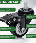 Close-up of Set Of 8 M8 Caster Wheels 2 Inch Swivel Threaded Stem With Dual Brake Heavy Duty showing components and features.