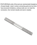 M8 Double Ended Stud Screws 80mm 5pcs 304 Stainless Steel for home maintenance, single screw close-up view