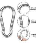 Sixty Pack Heavy Duty Galvanized Steel Carabiner Clips M8 Three And One Eighth Inch Spring Snap Hooks for camping and hiking.