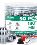 M8 Grease Fittings Kit 50 Pcs Straight Zerk Fittings For Grease Gun Use Includes Caps And 9mm Wrench Durable Galvanized Steel Metric Zerk Kit