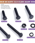 M8 X 1.25 Bolt And Nut Set 80Pcs With Flat And Lock Washers, 30 to 70mm Hex Head, 12.9 Grade Black Alloy Steel