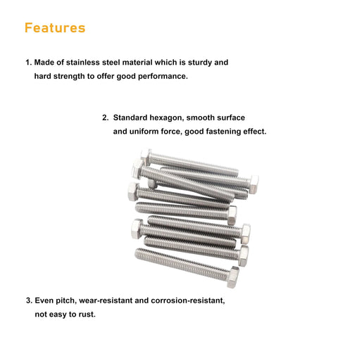 Pile of M8 20mm hex bolts from the M8 20mm Hex Bolts and Nuts Kit 304 Stainless Steel 10 Pack With Flat Washers and Spring Lock Washers