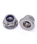 M8 X 1.25mm Nylon Insert Flange Hex Lock Nuts Pack Of 10, 304 Stainless Steel 18-8 Bright Finish, Coarse UNC Thread DIN6926 A2-70, Blue Nylon Lock