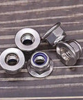 M8 X 1.25mm Nylon Insert Flange Hex Lock Nuts Pack Of 10, 304 Stainless Steel 18-8 Bright Finish
