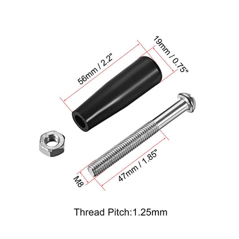 2 Pack M8 Revolving Screw Knob Clamping Handle For Lathe Machines with thread size and dimensions displayed