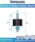Diagram of 4 Pack M8 Anti Vibration Rubber Isolator Mounts 30x20mm dimensions with hardware