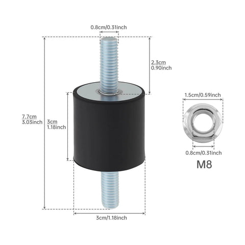 Cut vibration and noise from air compressors, pumps, motors, and generators with a durable 4 pack M8 rubber isolator mounts, 30x30mm
