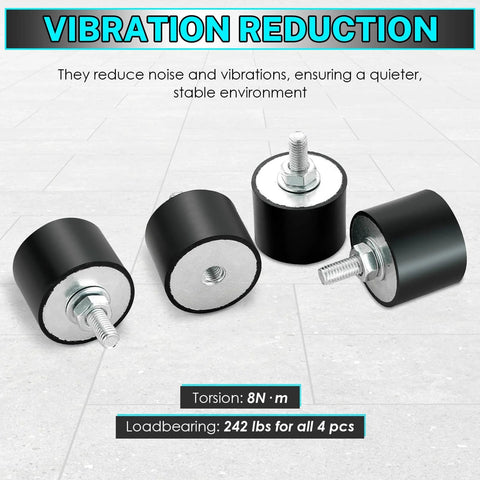 4 Pack M8 Rubber Isolator Mounts 40x30mm Anti Vibration Shock Absorbers With Studs And Nuts shown for air compressors and motors