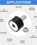 Absorb shocks and reduce vibration with 24x15mm M8 rubber mounts shown with lock nut and application uses for equipment like generators.