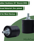 M8 rubber vibration isolator mounts, a four-piece set with 40x40mm bases and 60mm height, galvanized metal and 65A rubber