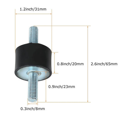 Front view of Eight M8 Rubber Vibration Isolator Mounts Cushion Machinery Absorb Shocks Reduce Noise And Protect Air Compressors Pumps Garage Motors And Diesel Engines With A Sturdy Two Threaded Stud Design And Reliable Elasticity