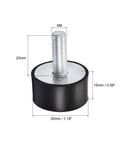 Four M8 rubber vibration mounts absorb shock and reduce machine vibration for garage motors, air compressors, 30x15mm size shown