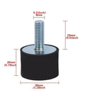 Efficiently dampens vibration and noise with durable M8 cylindrical rubber anti vibration mounts featuring threaded studs, dimensions shown.