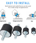 M8 Rubber Mounts Anti Vibration Isolators 30x20mm Cylindrical Vibration Isolation Mounts for air compressors motors diesel engines, four pack with eight lock nuts