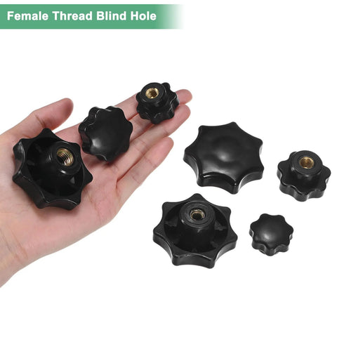Four Pack Seven Star Knobs With M8 Female Thread And 40mm Seven Pointed Head Brass Screw On Threaded Knobs in hand