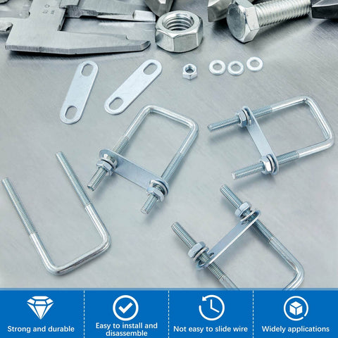 Square U Bolts M8 Set Carbon Steel With Nuts Washers And Frame Plates For 40mm Square Tubing And Sailboat Trailers Industrial Hardware Kit Includes 8 U Bolts 16 Washers 16 Nuts And 8 Frame Plates