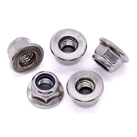 M8 X 1.25mm Nylon Insert Flange Hex Lock Nuts Pack Of 10, 304 Stainless Steel 18-8 Bright Finish, Coarse UNC Thread DIN6926 A2-70