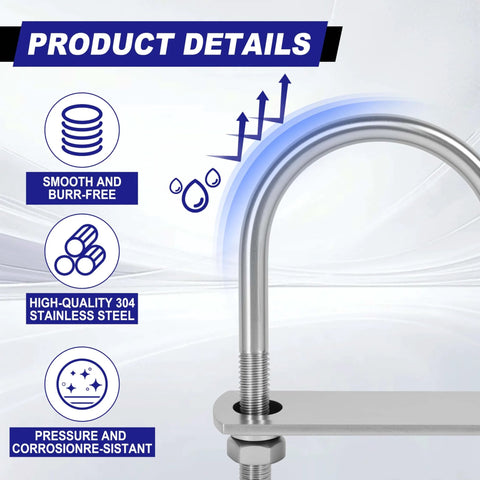 Stainless Steel U Bolts Kit Four Sets With Nuts, Plates And Washers, Heavy Duty U-Bolts 1-1/2 Inch Wide By 3-1/2 Inch Long, M8 Size