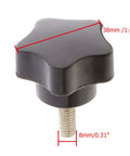 Close-up of 10Pcs M8 X 20mm Star Knob Set, star screw hand knob with black thermoplastic grip and stainless steel bolt for machine tools.