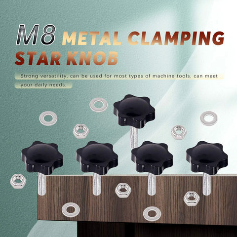 M8 X 30 Hex Shaped Star Knob Clamping Kit With Male Thread Includes 304 Stainless Steel Hex Nuts And Flat Washers