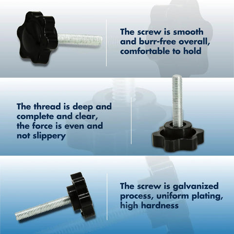 M8 Clamping Screw Knob Set With 27 Thread Star Knobs shown with features of smooth surface, deep threads, and galvanized process.
