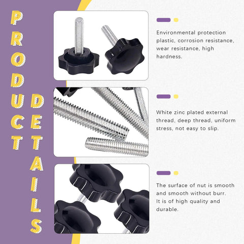 M8 X 30 Hex Shaped Star Knob Clamping Kit With Male Thread Includes 304 Stainless Steel Hex Nuts And Flat Washers product details