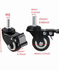 Four Pack 1.5 Inch Heavy Duty Caster Wheels Swivel Casters With Brake And M8 Threaded Stem Load Capacity 50 Kg Per Wheel