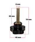 M8 Threaded Hand Knob 50mm Long 38mm Diameter With Metal Insert, star-shaped with visible thread and dimensions, front view.