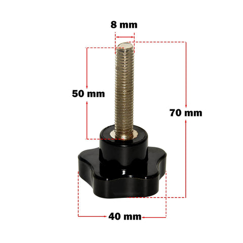 M8 Threaded Hand Knob 50mm Long 38mm Diameter With Metal Insert, star-shaped with visible thread and dimensions, front view.