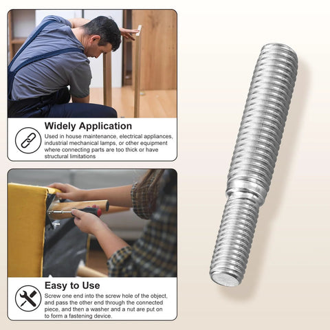 Double End Threaded Stud Screws M8 To M6 40mm 2Pcs 304 Stainless Steel shown with application and usage tips
