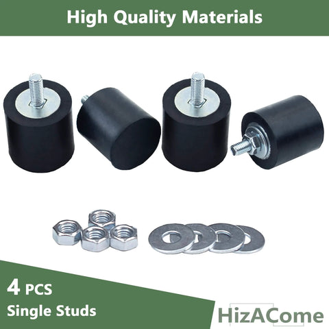 M8 rubber vibration isolator mounts, a four-piece set with 40x40mm bases and 60mm height, featuring single stud design