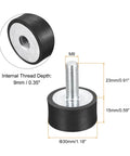 Close-up of Rubber Mounts 8 Pieces M8 Male Female Vibration Isolator Shock Absorber, D30mm x H15mm, zinc plated, with thread depth details.