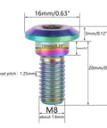 ✝️ UHDFBDHF 6 PCS M8 x 20mm Titanium Bolt Motorcycle Rear Brake Rotor Bolt Screw for Yamaha (Rainbow) with size details