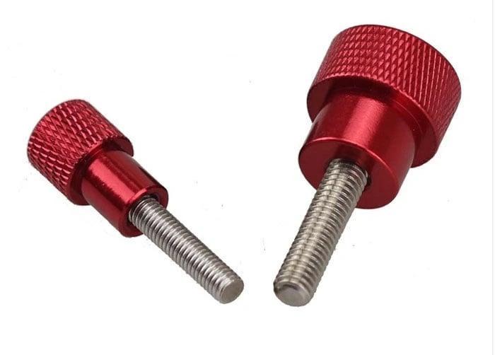 M8 x 25mm Red Aluminum Knurled Head Stainless Steel Thumb