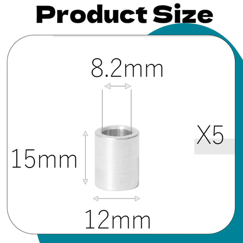 Illustration of 5 Pcs M8.2 Aluminum Spacers Round 8.2mm ID 12mm OD 15mm Length Silver Screw Standoff