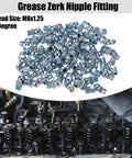 M8x1 25 Grease Nipple Fittings 45 Degree Bend Galvanized Steel Zerk Adapters for automotive lubrication, 50-pack pile